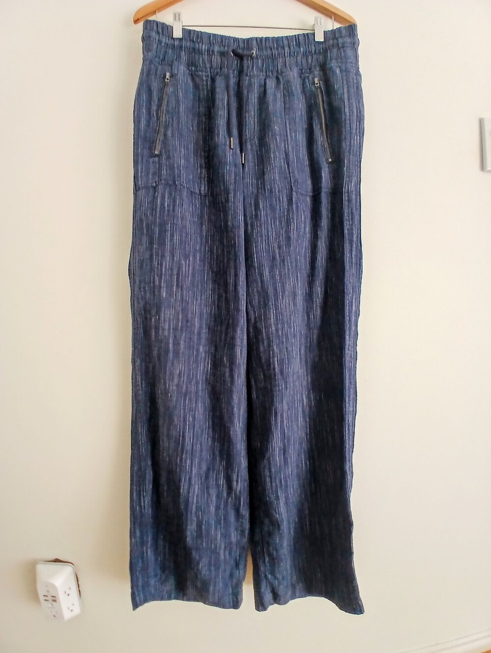 ATHLETA Cabo Linen Textured Wide Leg Elastic Waist  Pants Sz 14 LIKE NEW